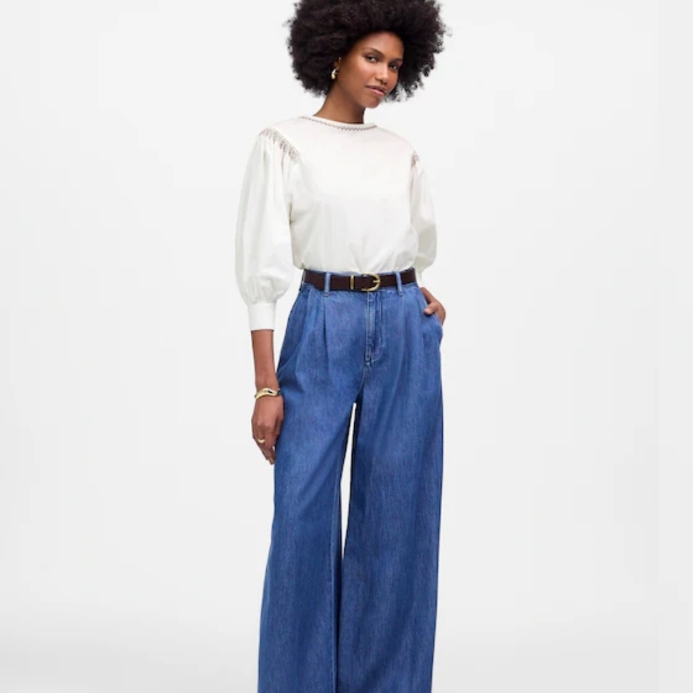 Madewell Embroidered Poplin Balloon-Sleeve Top